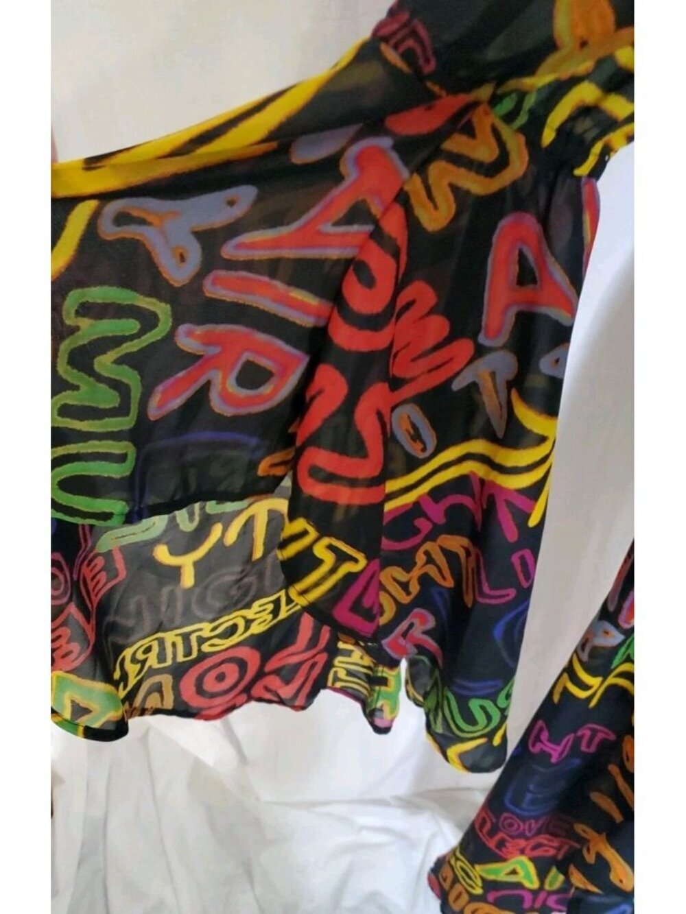 Ashley Stewart Graffti Dramatic Hi Low Duster Fairy Grunge Off Shoulder Sz 14/16 - Picture 3 of 16